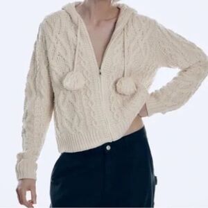 Zara Chunky Knit Zip Up Hoodie Sweater